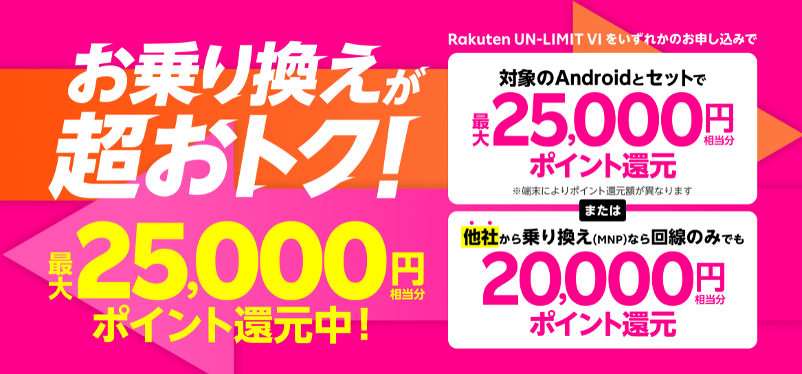 最大25 000円分還元 楽天モバイルによる新プラン Rakuten Un Limit は1gbまで月額無料 いまなら3ヶ月間無料 ケータイ乞食から陸マイラーへ